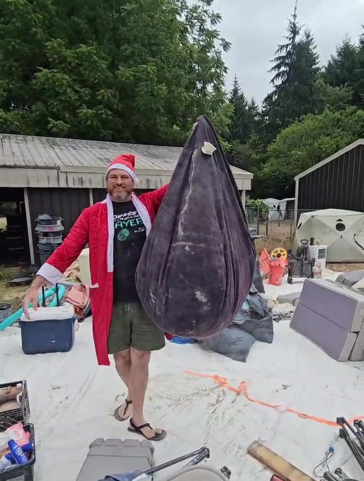 Santa hauling the big bean bag