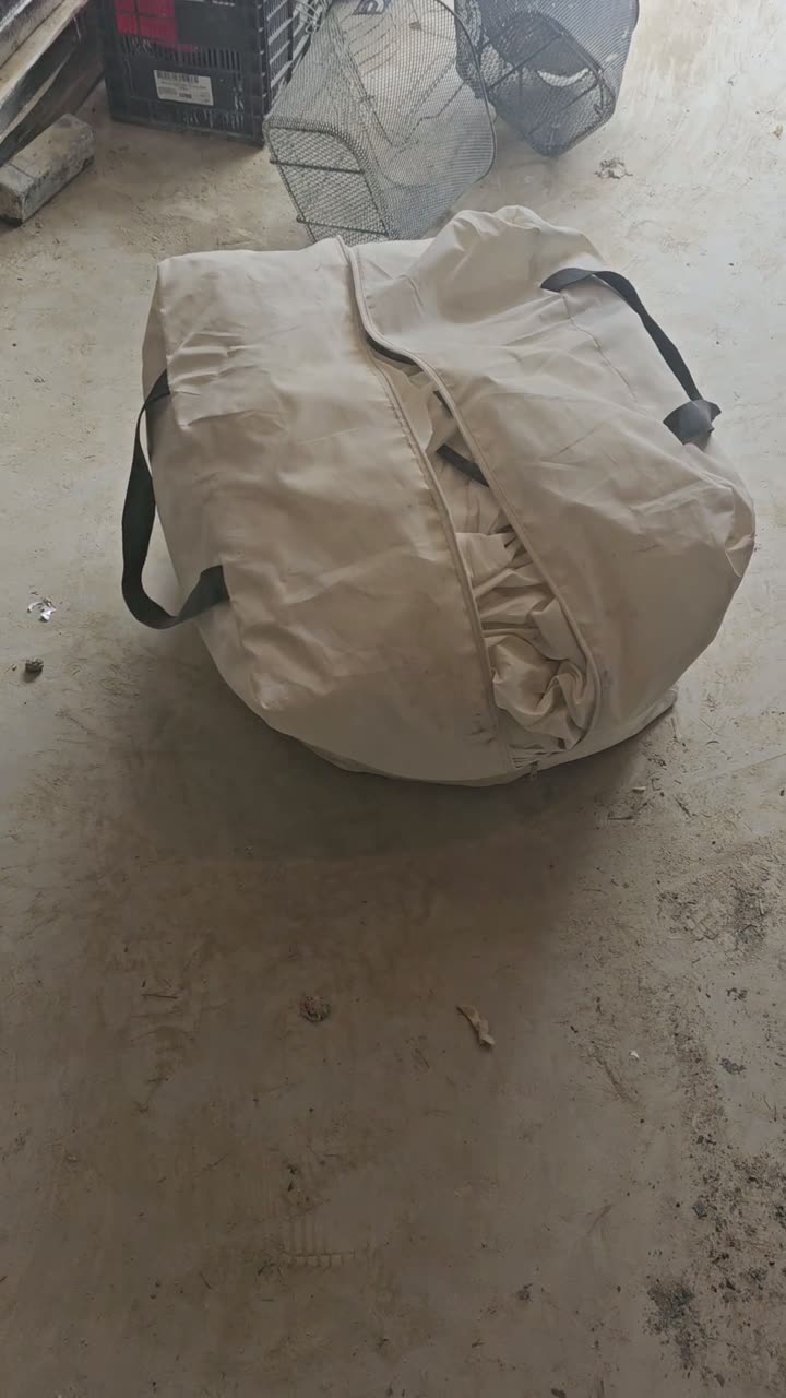 Inflatable igloo packed in the barn