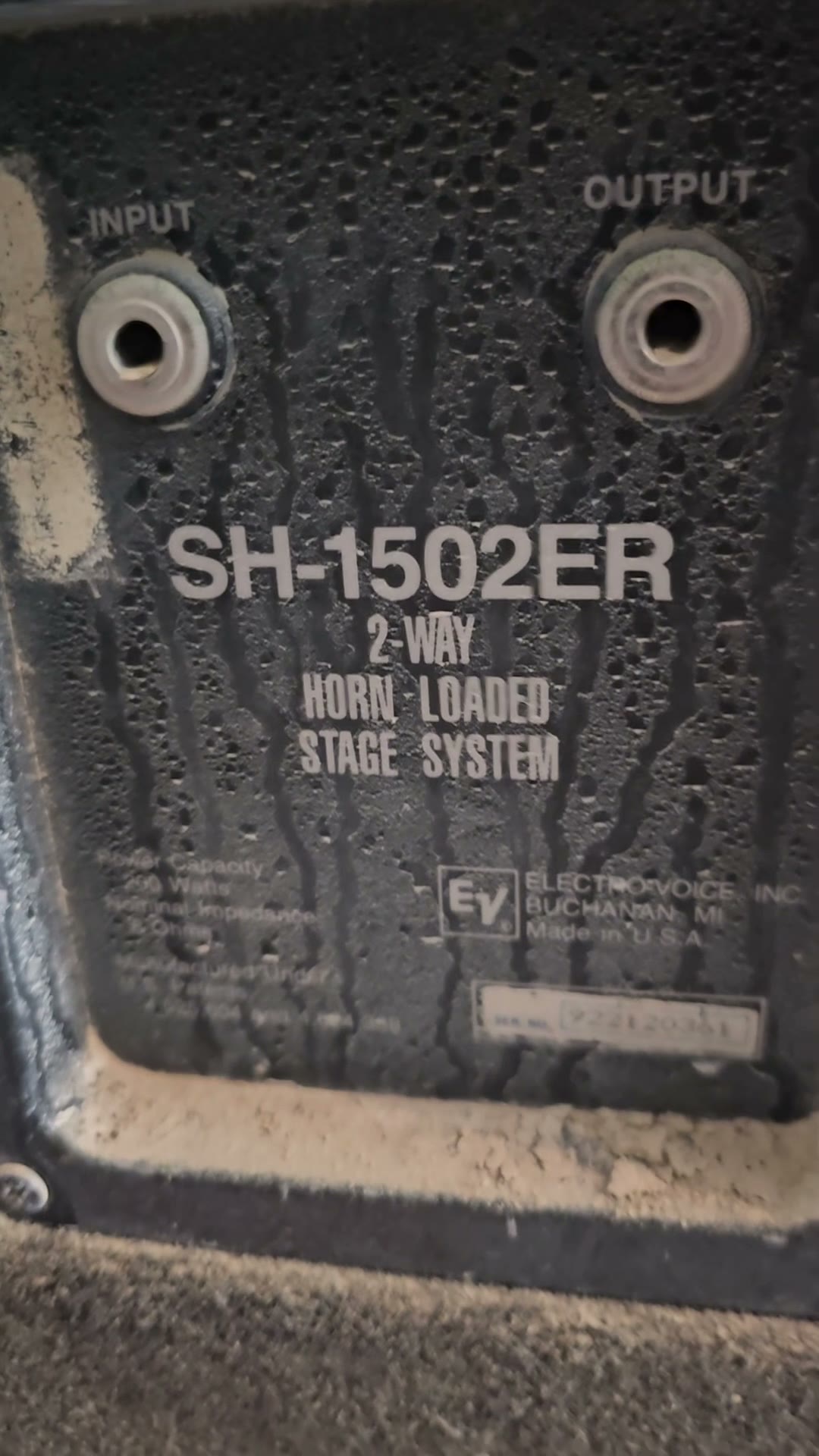 EV SH-1502ER rear label with model and specs